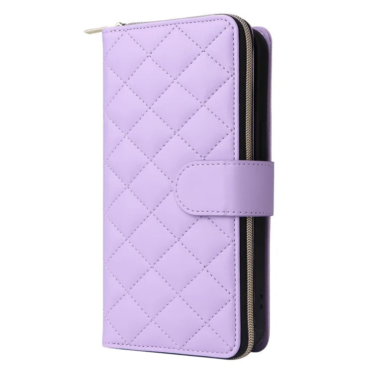 For iPhone 12 Pro Max Wallet Case Rhombus Grid Leather Phone Cover with Short / Long Straps