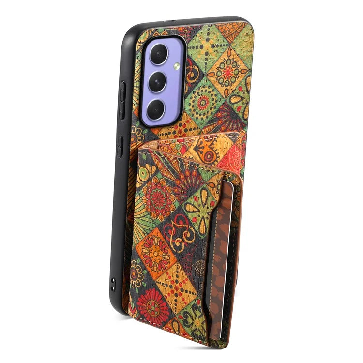 For Samsung Galaxy A55 5G Kickstand Cases Floral Pattern PU+TPU+PC Phone Cover Card Holder
