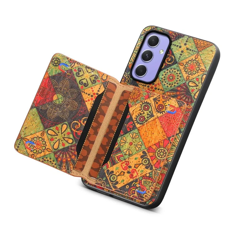For Samsung Galaxy A55 5G Kickstand Cases Floral Pattern PU+TPU+PC Phone Cover Card Holder