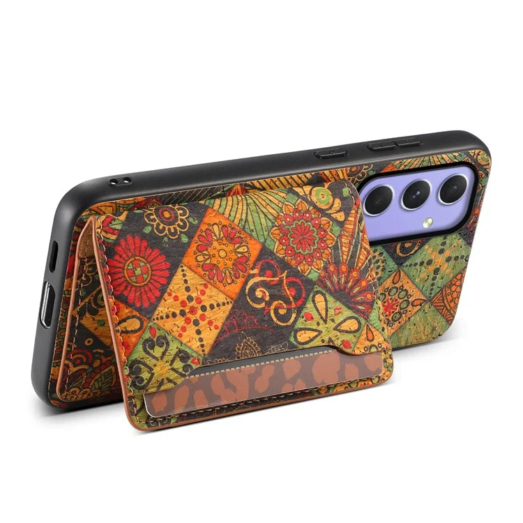 For Samsung Galaxy A55 5G Kickstand Cases Floral Pattern PU+TPU+PC Phone Cover Card Holder