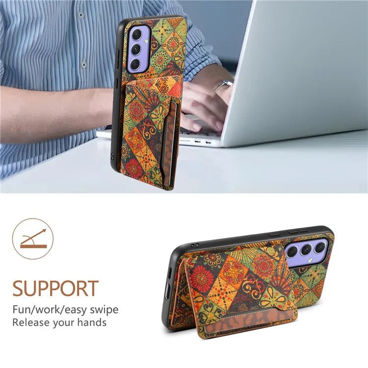 For Samsung Galaxy A55 5G Kickstand Cases Floral Pattern PU+TPU+PC Phone Cover Card Holder