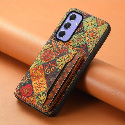 For Samsung Galaxy A55 5G Kickstand Cases Floral Pattern PU+TPU+PC Phone Cover Card Holder