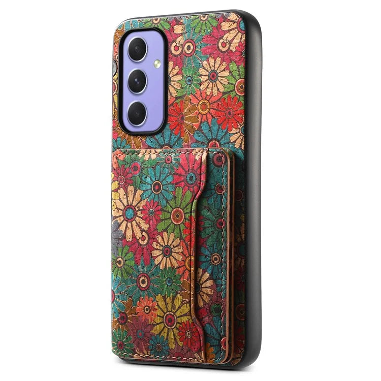 For Samsung Galaxy A55 5G Kickstand Cases Floral Pattern PU+TPU+PC Phone Cover Card Holder