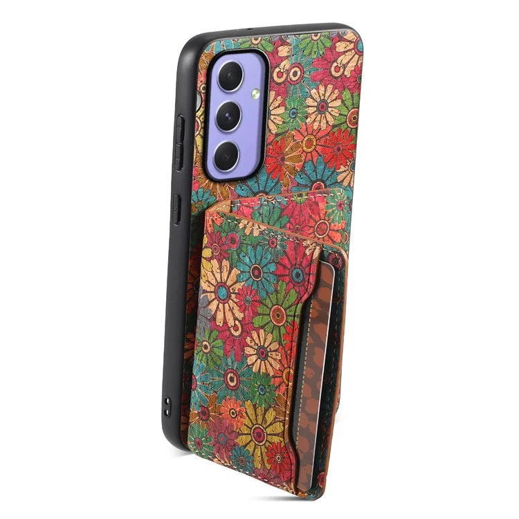 For Samsung Galaxy A55 5G Kickstand Cases Floral Pattern PU+TPU+PC Phone Cover Card Holder