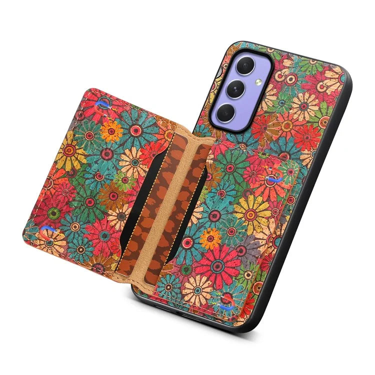 For Samsung Galaxy A55 5G Kickstand Cases Floral Pattern PU+TPU+PC Phone Cover Card Holder