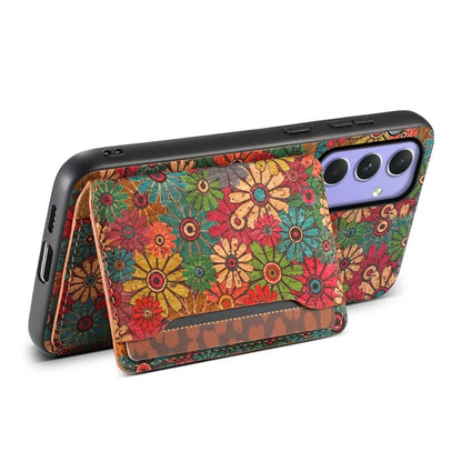 For Samsung Galaxy A55 5G Kickstand Cases Floral Pattern PU+TPU+PC Phone Cover Card Holder