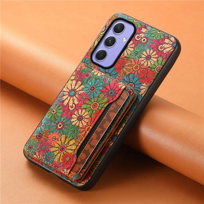 For Samsung Galaxy A55 5G Kickstand Cases Floral Pattern PU+TPU+PC Phone Cover Card Holder