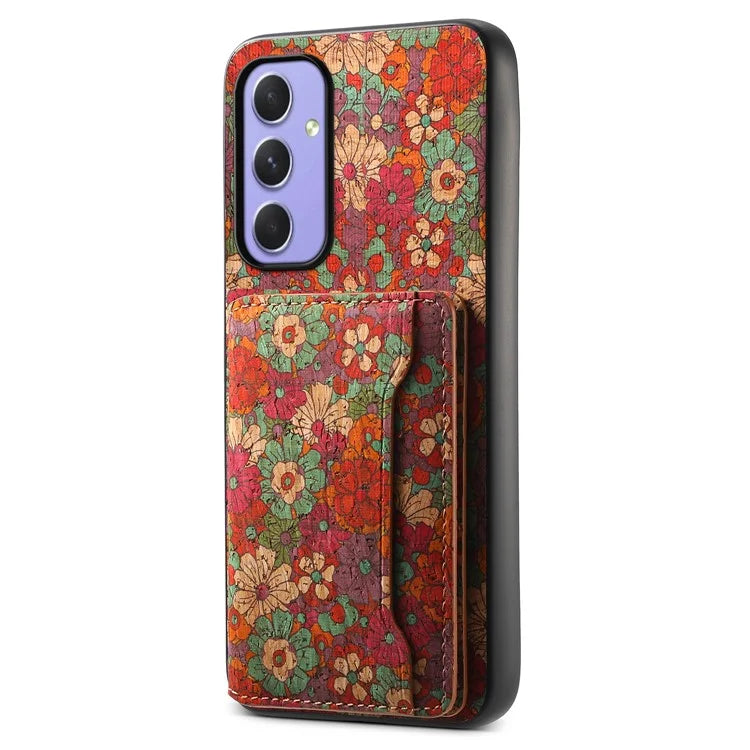 For Samsung Galaxy A55 5G Kickstand Cases Floral Pattern PU+TPU+PC Phone Cover Card Holder
