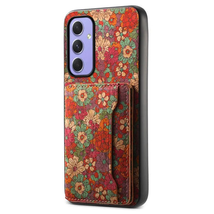 For Samsung Galaxy A55 5G Kickstand Cases Floral Pattern PU+TPU+PC Phone Cover Card Holder