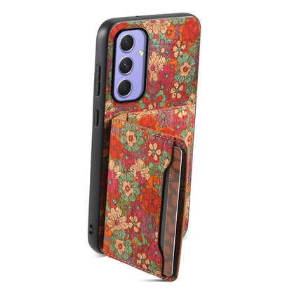 For Samsung Galaxy A55 5G Kickstand Cases Floral Pattern PU+TPU+PC Phone Cover Card Holder