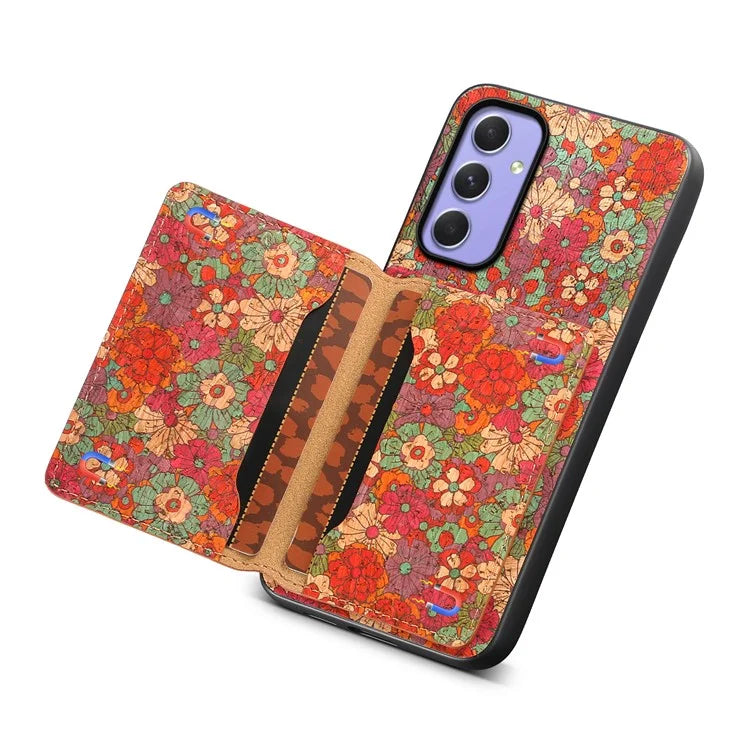 For Samsung Galaxy A55 5G Kickstand Cases Floral Pattern PU+TPU+PC Phone Cover Card Holder