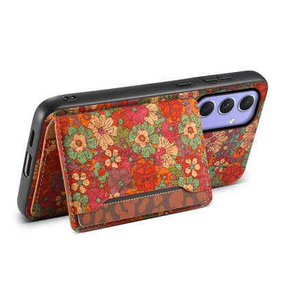 For Samsung Galaxy A55 5G Kickstand Cases Floral Pattern PU+TPU+PC Phone Cover Card Holder