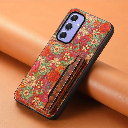 For Samsung Galaxy A55 5G Kickstand Cases Floral Pattern PU+TPU+PC Phone Cover Card Holder