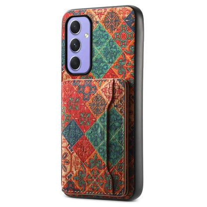 For Samsung Galaxy A55 5G Kickstand Cases Floral Pattern PU+TPU+PC Phone Cover Card Holder