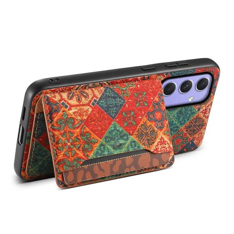 For Samsung Galaxy A55 5G Kickstand Cases Floral Pattern PU+TPU+PC Phone Cover Card Holder
