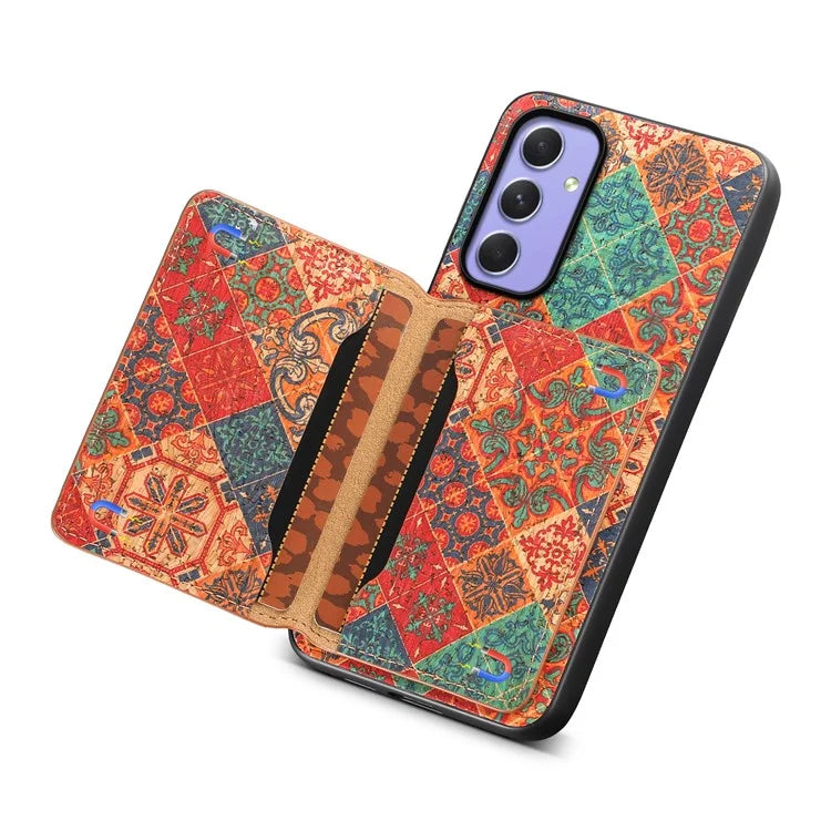 For Samsung Galaxy A55 5G Kickstand Cases Floral Pattern PU+TPU+PC Phone Cover Card Holder