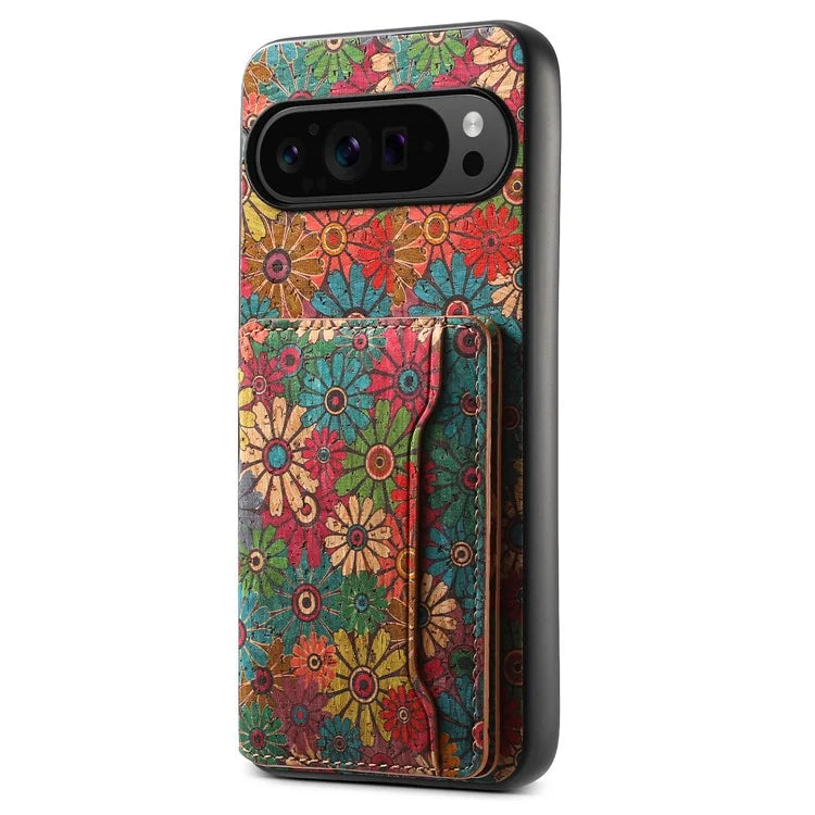 For Google Pixel 9 Pro / Pixel 9 Kickstand Cases Floral Pattern Card Slot PU+TPU+PC Phone Cover