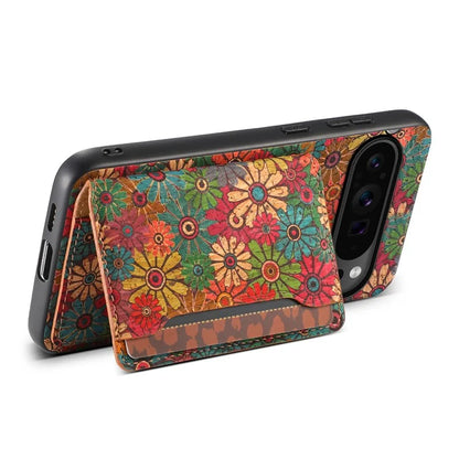 For Google Pixel 9 Pro / Pixel 9 Kickstand Cases Floral Pattern Card Slot PU+TPU+PC Phone Cover