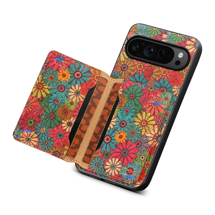 For Google Pixel 9 Pro / Pixel 9 Kickstand Cases Floral Pattern Card Slot PU+TPU+PC Phone Cover