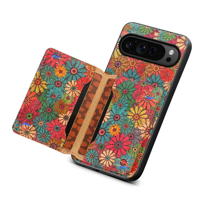For Google Pixel 9 Pro / Pixel 9 Kickstand Cases Floral Pattern Card Slot PU+TPU+PC Phone Cover