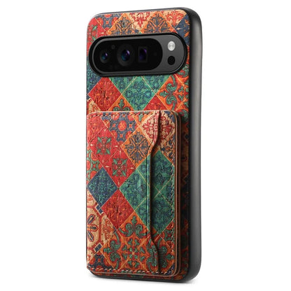 For Google Pixel 9 Pro / Pixel 9 Kickstand Cases Floral Pattern Card Slot PU+TPU+PC Phone Cover