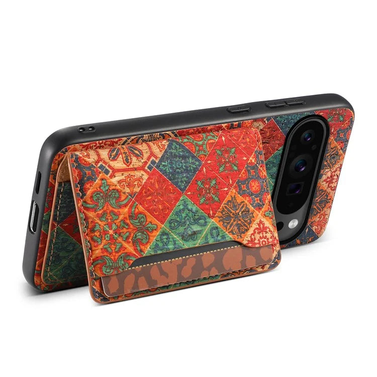 For Google Pixel 9 Pro / Pixel 9 Kickstand Cases Floral Pattern Card Slot PU+TPU+PC Phone Cover