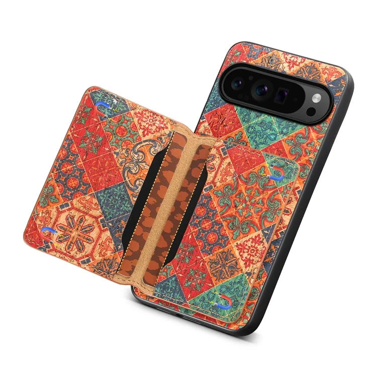 For Google Pixel 9 Pro / Pixel 9 Kickstand Cases Floral Pattern Card Slot PU+TPU+PC Phone Cover