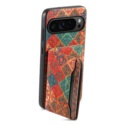 For Google Pixel 9 Pro / Pixel 9 Kickstand Cases Floral Pattern Card Slot PU+TPU+PC Phone Cover
