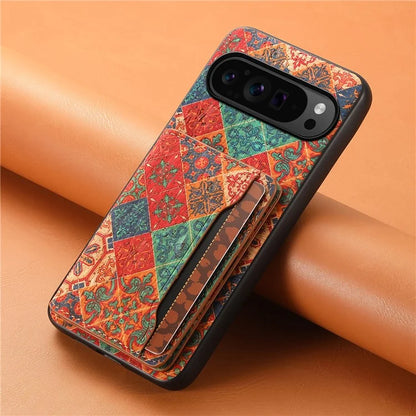 For Google Pixel 9 Pro / Pixel 9 Kickstand Cases Floral Pattern Card Slot PU+TPU+PC Phone Cover