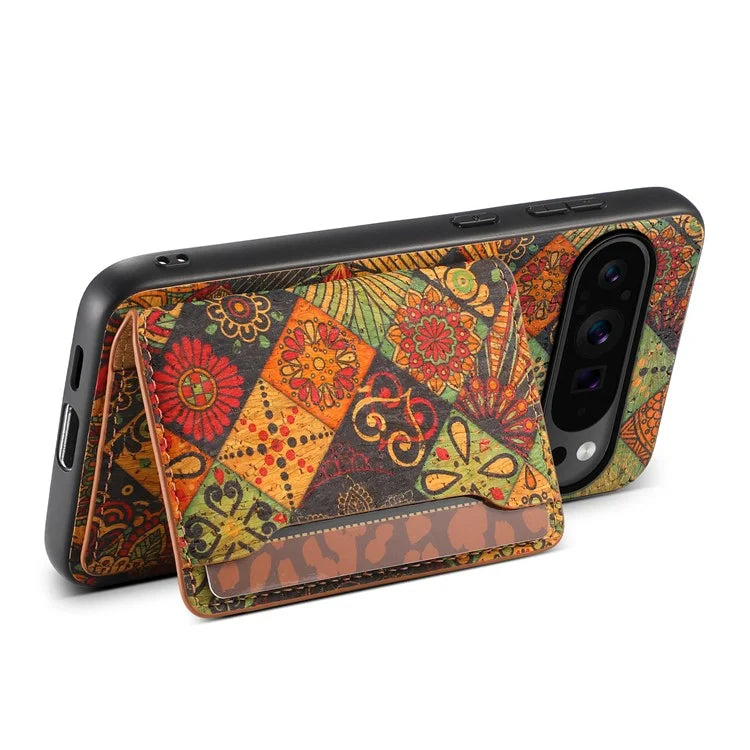 For Google Pixel 9 Pro / Pixel 9 Kickstand Cases Floral Pattern Card Slot PU+TPU+PC Phone Cover