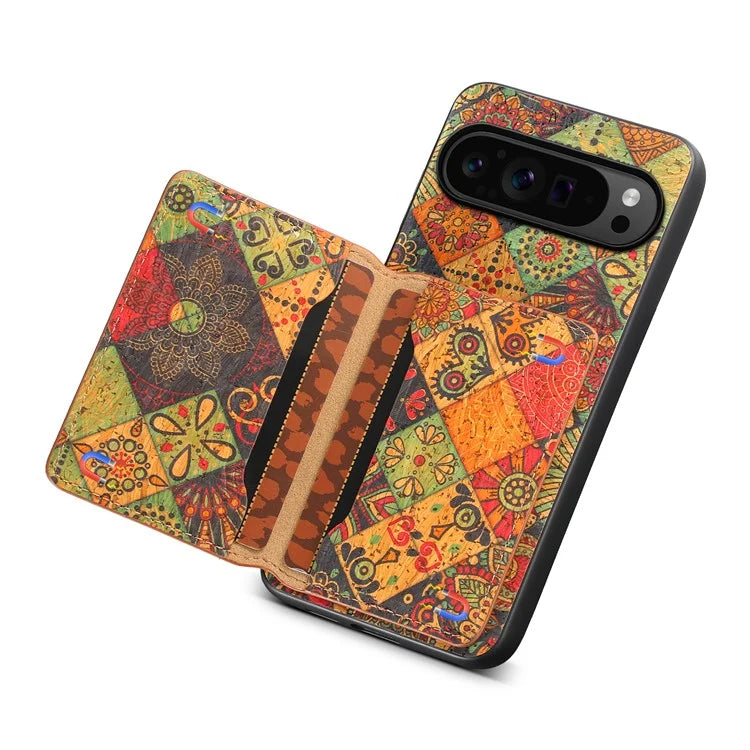 For Google Pixel 9 Pro / Pixel 9 Kickstand Cases Floral Pattern Card Slot PU+TPU+PC Phone Cover