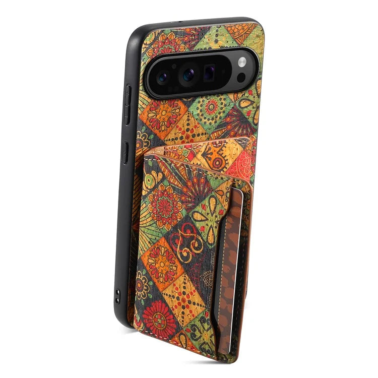For Google Pixel 9 Pro / Pixel 9 Kickstand Cases Floral Pattern Card Slot PU+TPU+PC Phone Cover