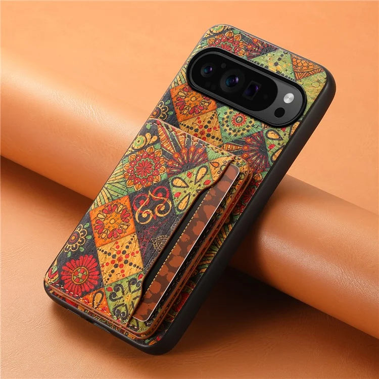 For Google Pixel 9 Pro / Pixel 9 Kickstand Cases Floral Pattern Card Slot PU+TPU+PC Phone Cover