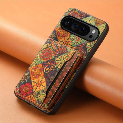 For Google Pixel 9 Pro / Pixel 9 Kickstand Cases Floral Pattern Card Slot PU+TPU+PC Phone Cover