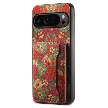 For Google Pixel 9 Pro / Pixel 9 Kickstand Cases Floral Pattern Card Slot PU+TPU+PC Phone Cover