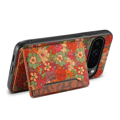 For Google Pixel 9 Pro / Pixel 9 Kickstand Cases Floral Pattern Card Slot PU+TPU+PC Phone Cover
