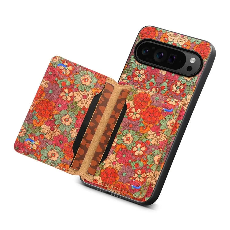 For Google Pixel 9 Pro / Pixel 9 Kickstand Cases Floral Pattern Card Slot PU+TPU+PC Phone Cover