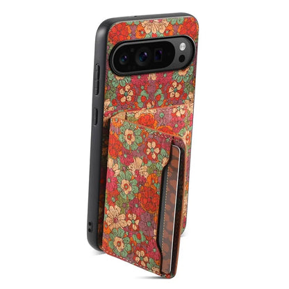 For Google Pixel 9 Pro / Pixel 9 Kickstand Cases Floral Pattern Card Slot PU+TPU+PC Phone Cover