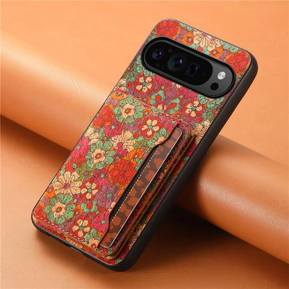 For Google Pixel 9 Pro / Pixel 9 Kickstand Cases Floral Pattern Card Slot PU+TPU+PC Phone Cover
