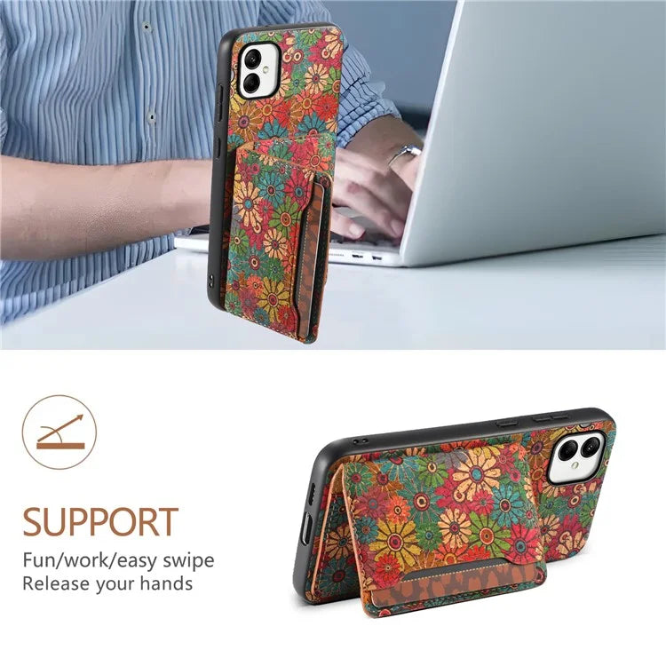 For Samsung Galaxy A05 4G Cases Floral Pattern Card Slot Kickstand PU+TPU+PC Phone Cover