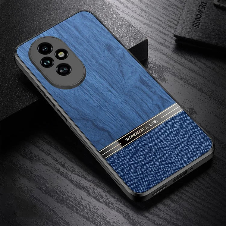 For Honor 200 Pro 5G Case Wood Texture Leather Coated TPU Phone Protective Cover