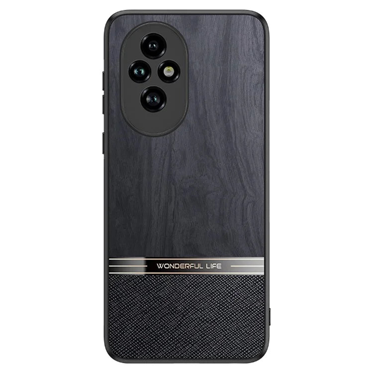 For Honor 200 Pro 5G Case Wood Texture Leather Coated TPU Phone Protective Cover