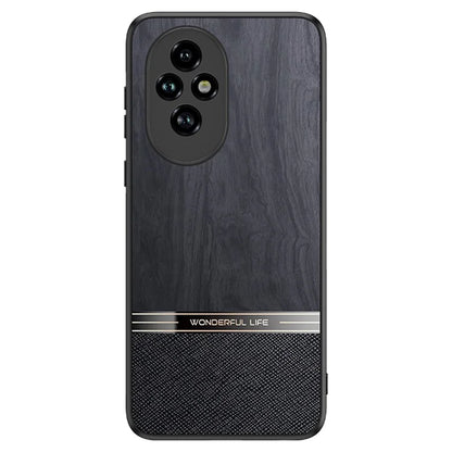 For Honor 200 Pro 5G Case Wood Texture Leather Coated TPU Phone Protective Cover