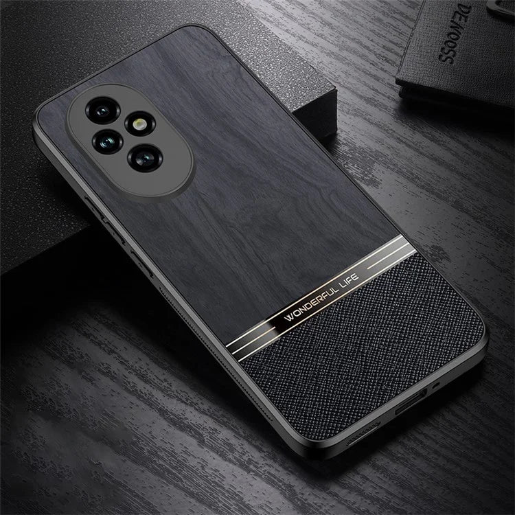 For Honor 200 Pro 5G Case Wood Texture Leather Coated TPU Phone Protective Cover