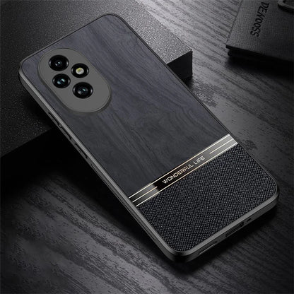 For Honor 200 Pro 5G Case Wood Texture Leather Coated TPU Phone Protective Cover