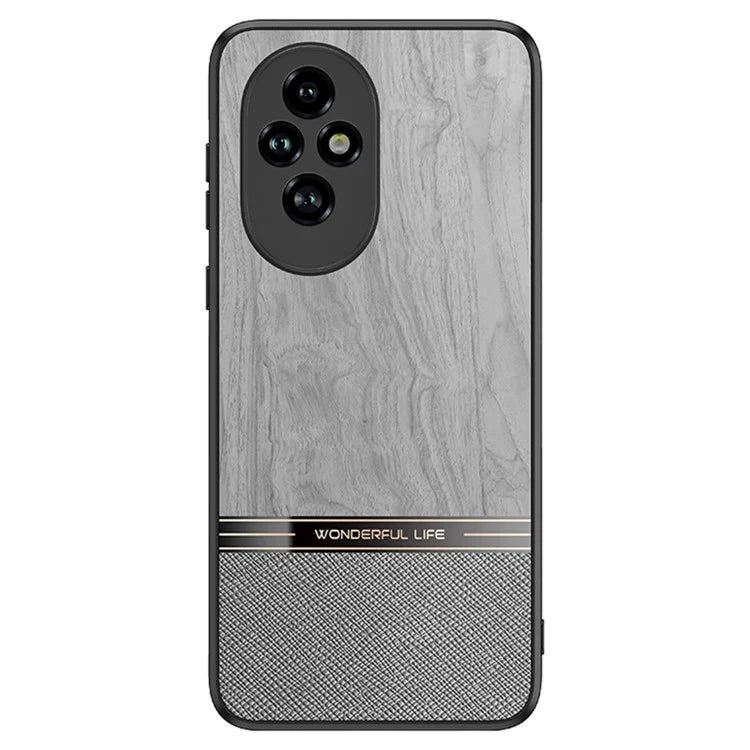 For Honor 200 Pro 5G Case Wood Texture Leather Coated TPU Phone Protective Cover