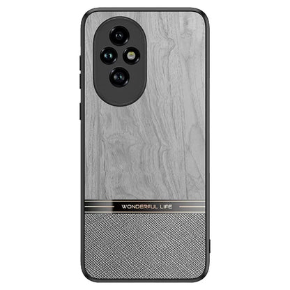 For Honor 200 Pro 5G Case Wood Texture Leather Coated TPU Phone Protective Cover