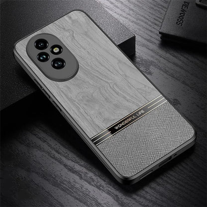 For Honor 200 Pro 5G Case Wood Texture Leather Coated TPU Phone Protective Cover