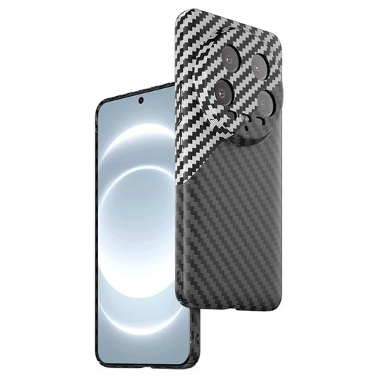 For Xiaomi 14 Ultra Phone Case PC Back Cover Splicing Carbon Fiber Texture +White