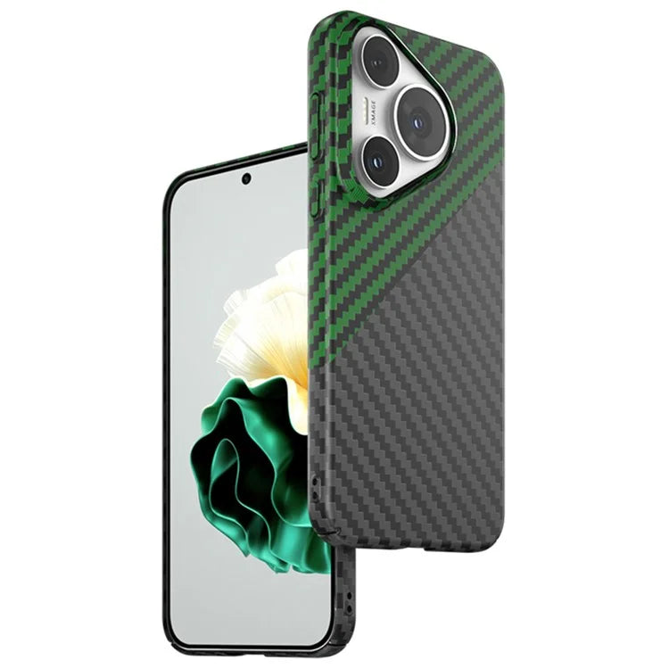 For Huawei Pura 70 Pro / Pura 70 Pro+ Case Carbon Fiber Texture PC Phone Cover+Green